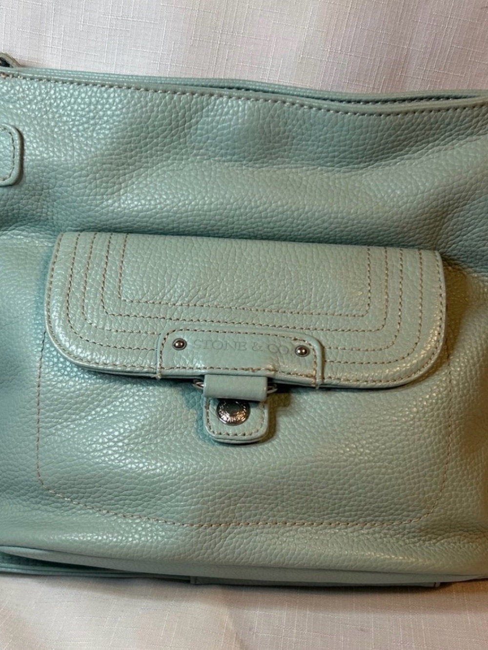 Stone & Co. Mint Leather Shoulder Bag with Front Flap Pocket